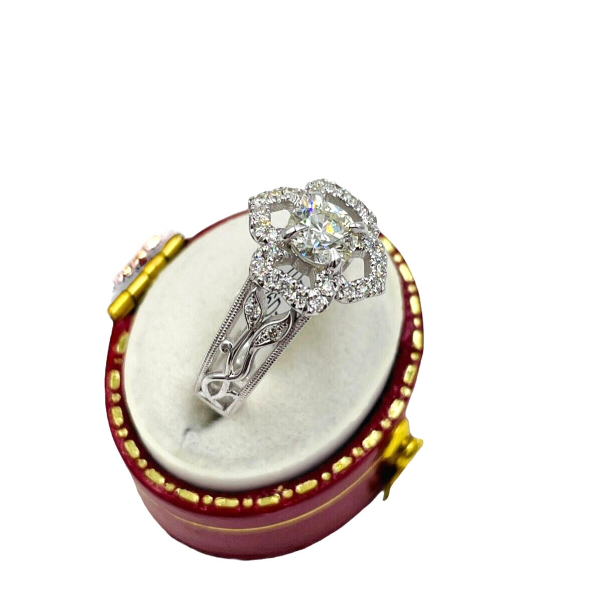 14kwg Diamond Halo Flower Ring EGL Certified