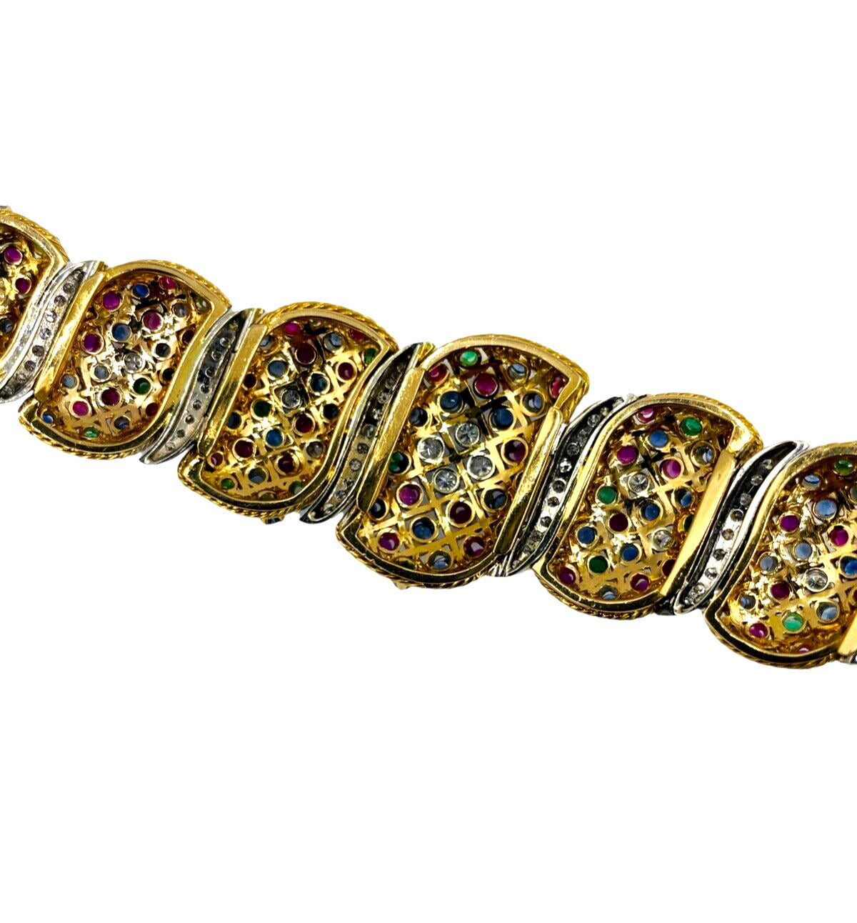Estate 18k Gold Multi Gemstone and Diamond Bracelet Chunky 135 grams