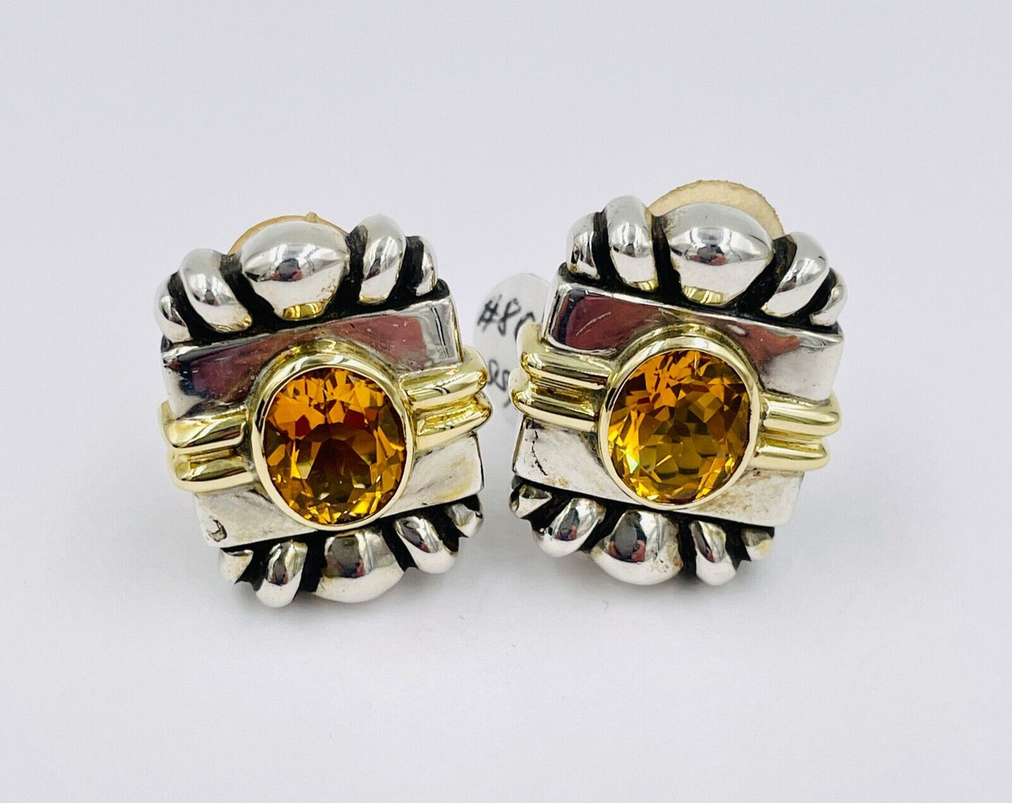 Beautiful Rigoberto Sterling & 14K Yellow Gold Citrine Earrings clip