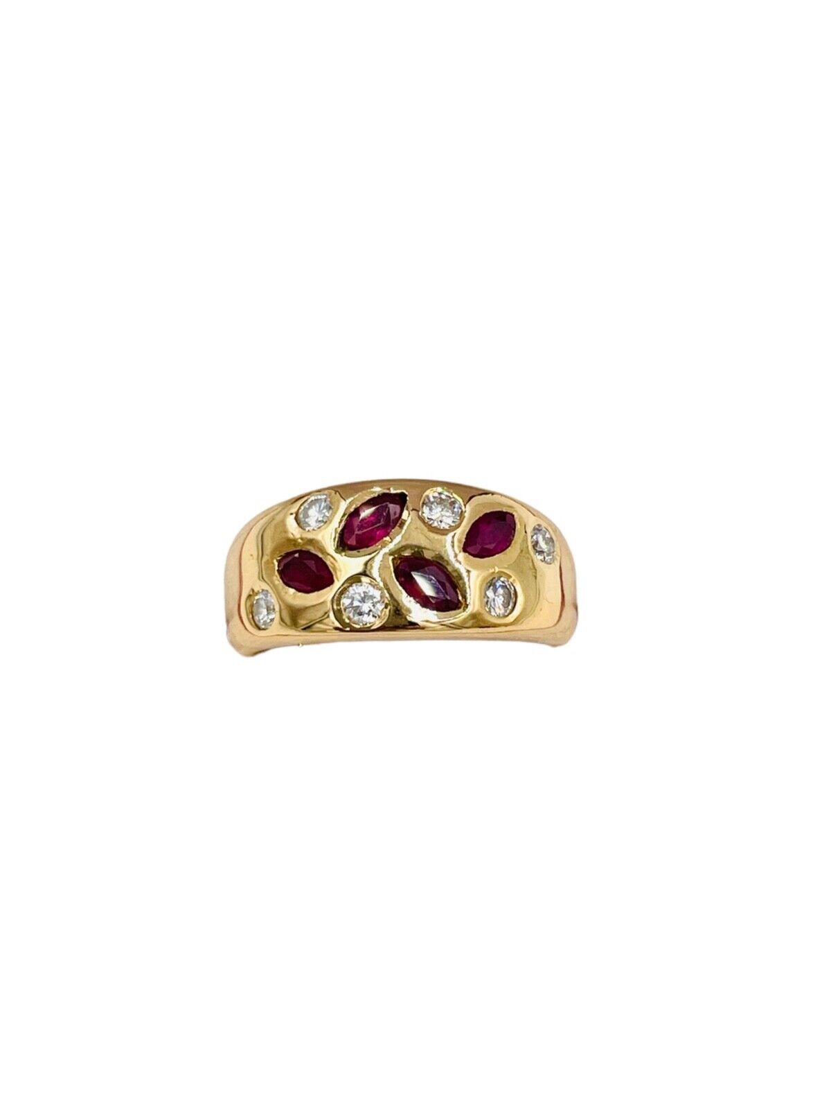 Vintage 18K Rose Gold Diamond Ruby Band Ring VS wide band