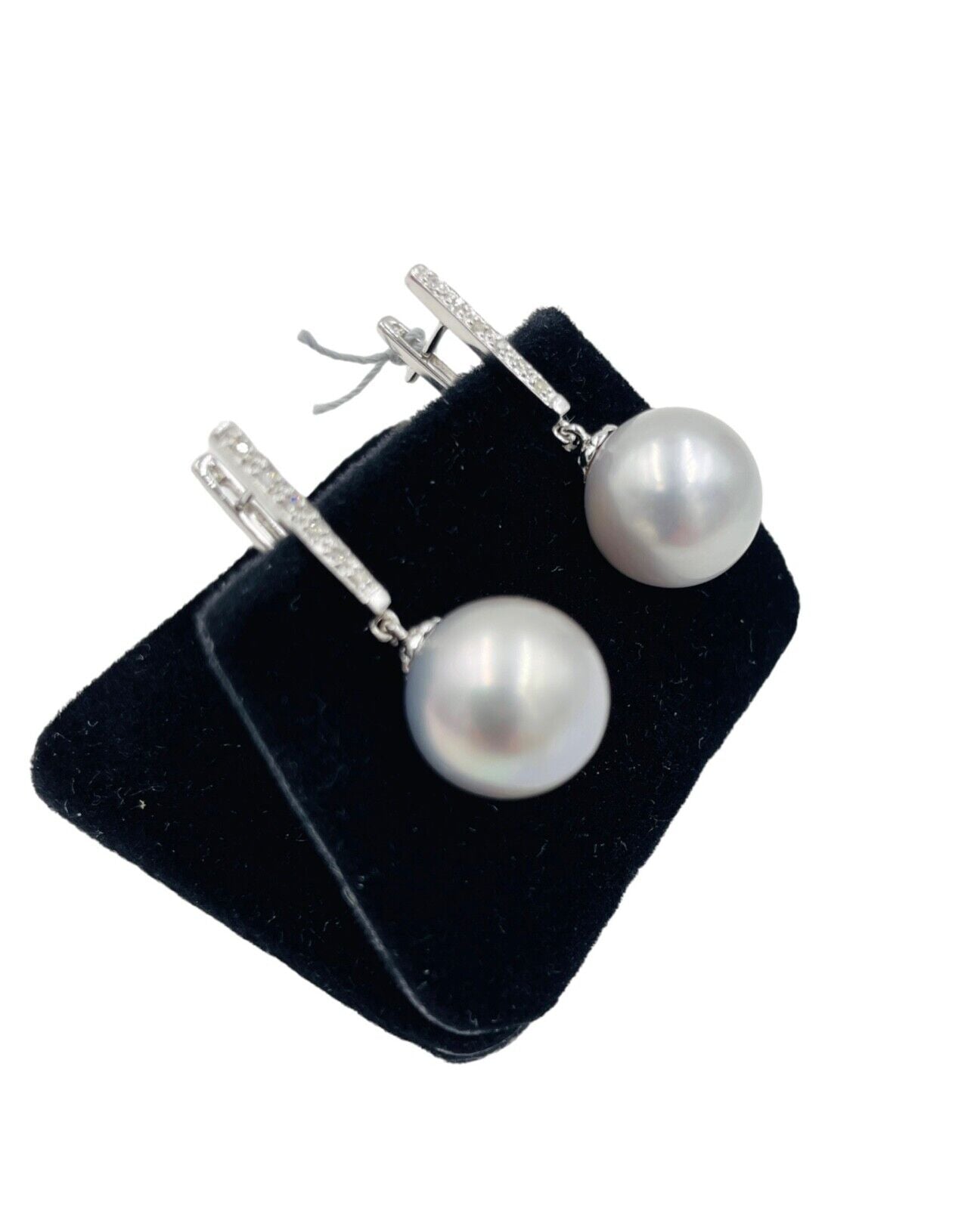 Tahitian Pearl Diamond Drop dangle Earrings 14k white gold