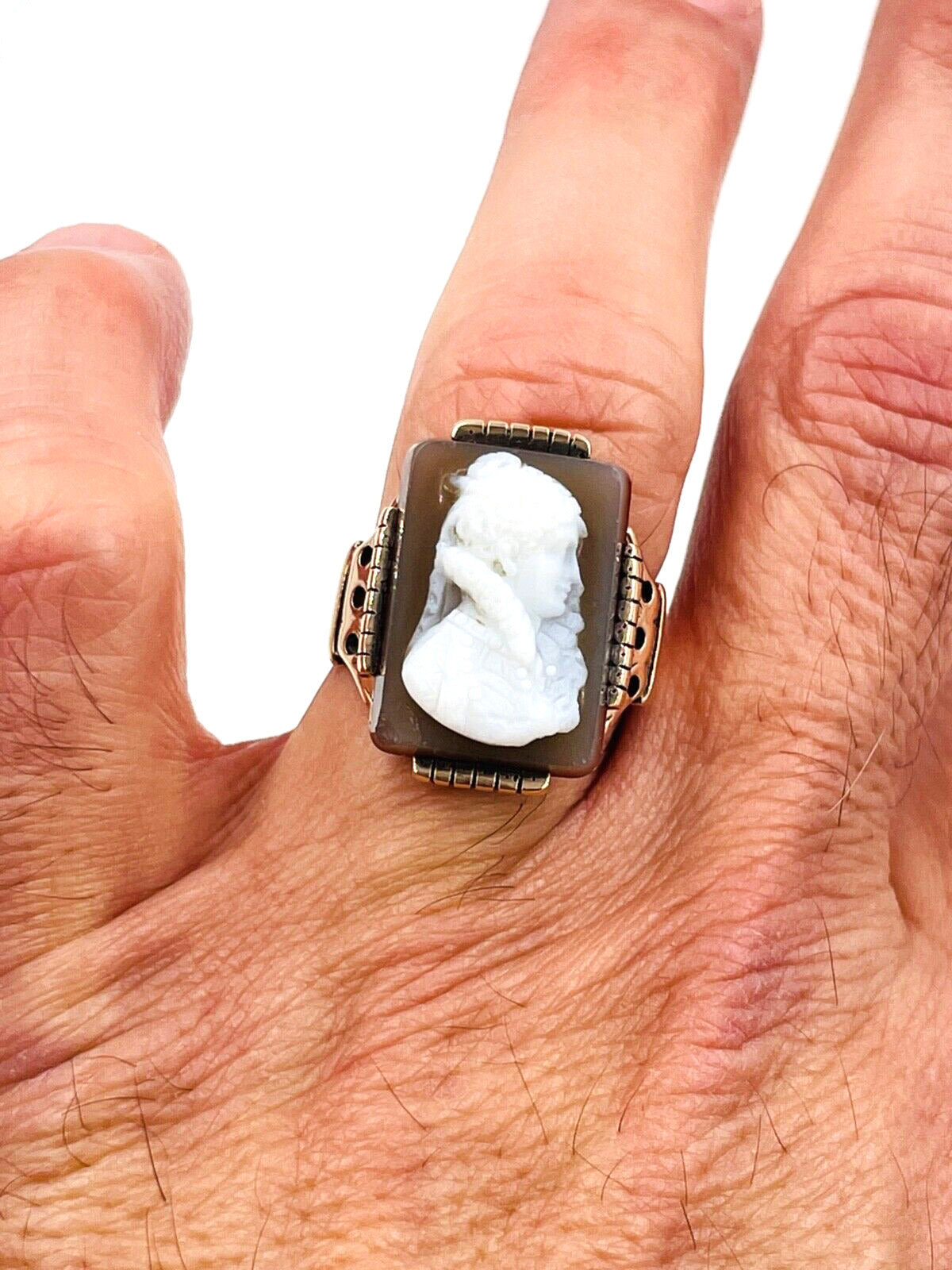 Victorian 14K Rose Gold Carved Sardonyx Cameo Ring 9.25sz