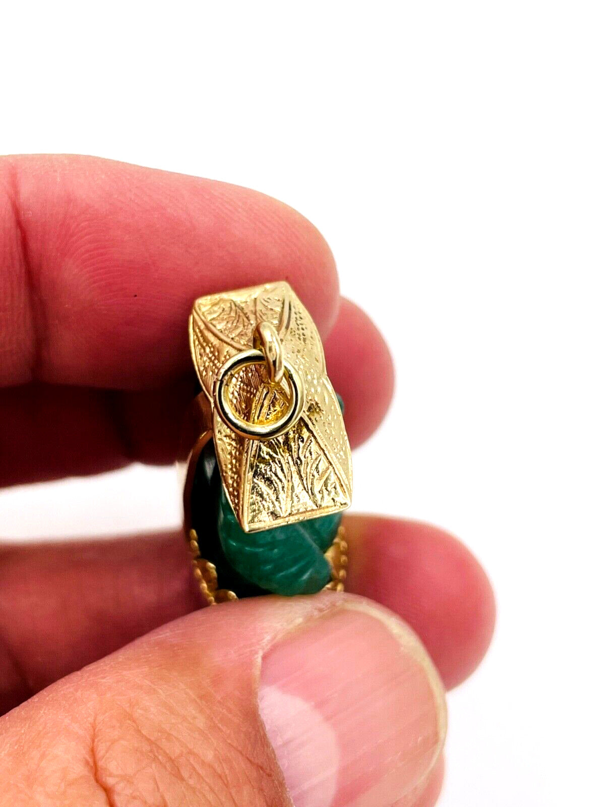 Vintage MOBA Jade Buddha Pendant 14k Yellow