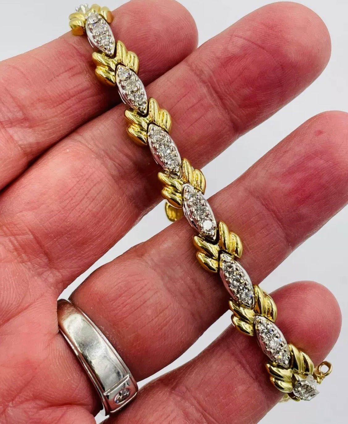 Estate 18k gold Diamond link bracelet white and Yellow Gold