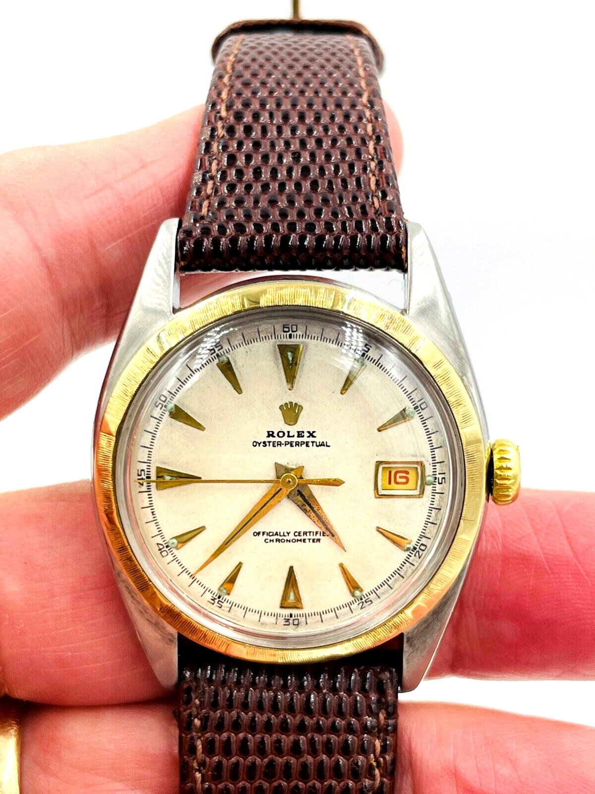 1953 Rolex Bubbleback 14K bezel Gold Stainless Steel Watch Ref. 6105