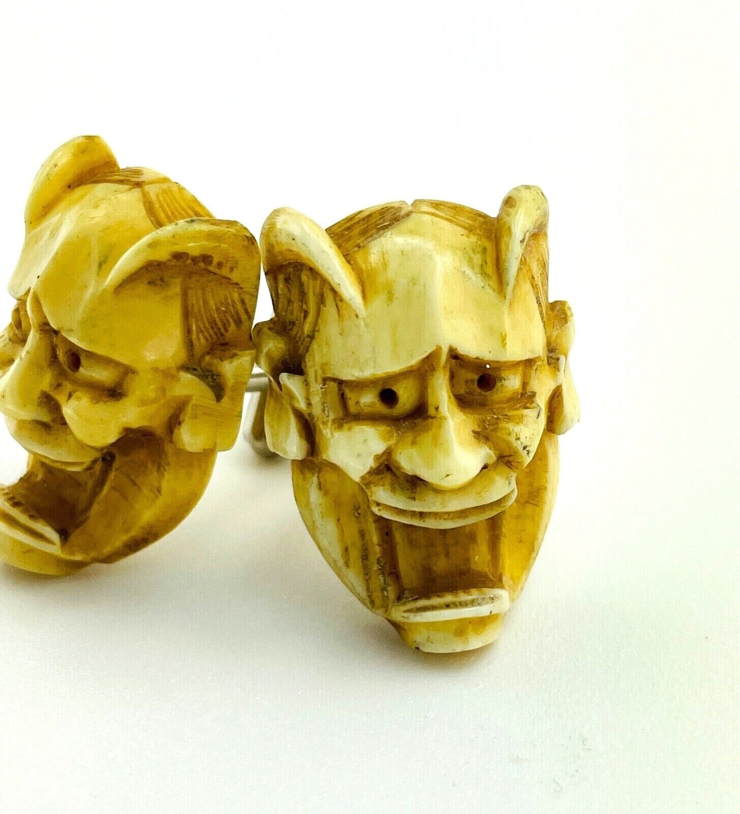 Vintage Hannya Japanese Demon Mask Resin Cuff Links Signed
