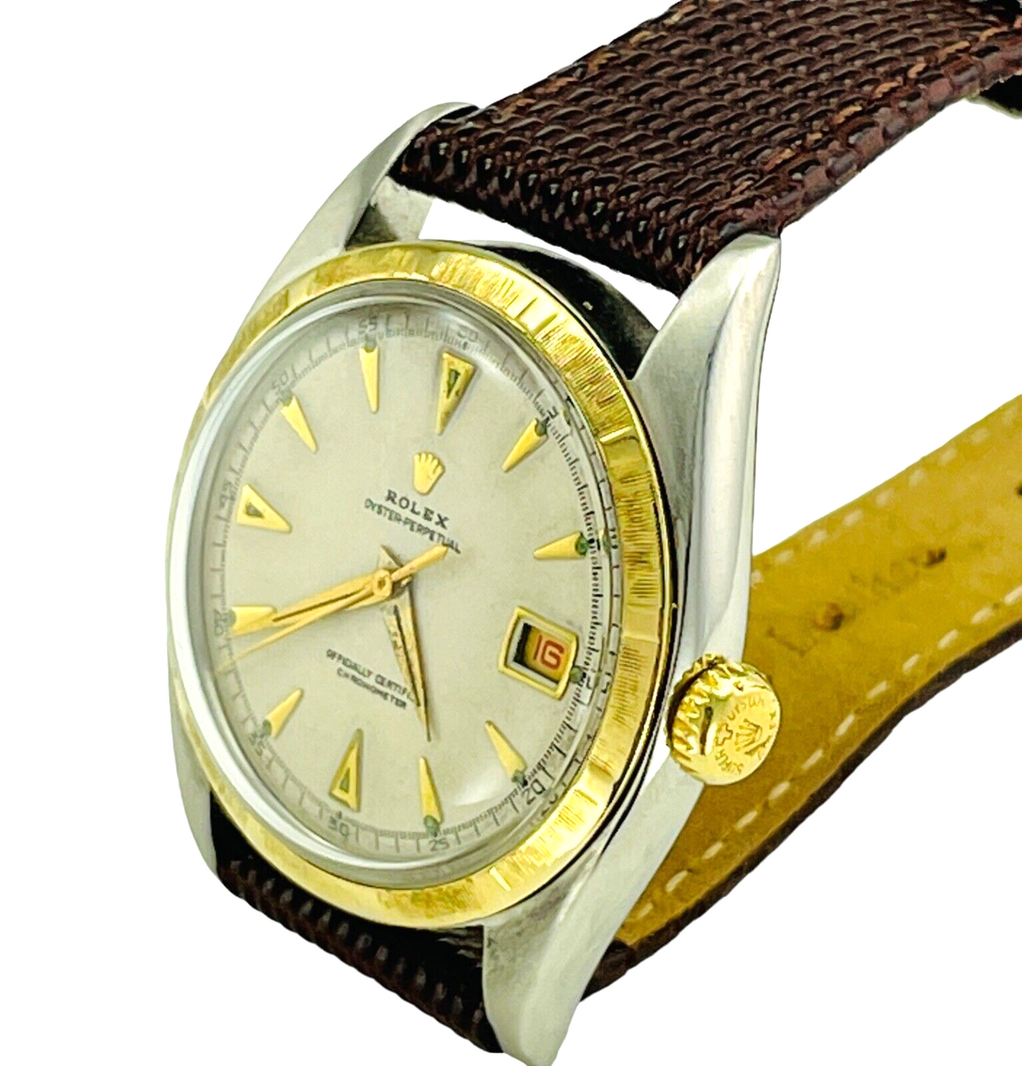 1953 Rolex Bubbleback 14K bezel Gold Stainless Steel Watch Ref. 6105