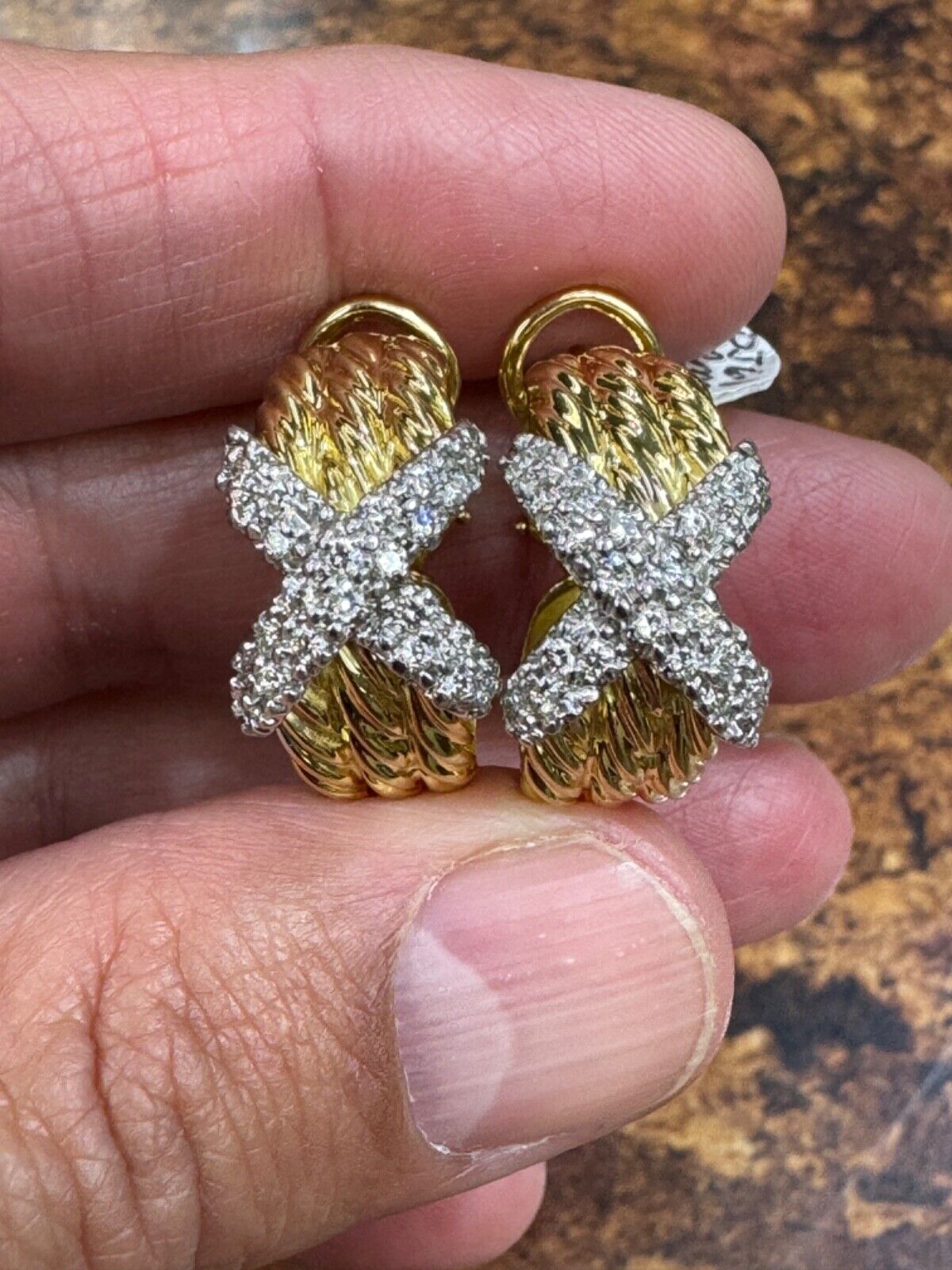 David Yurman Diamond 18k Yellow Gold X Hoop Earrings