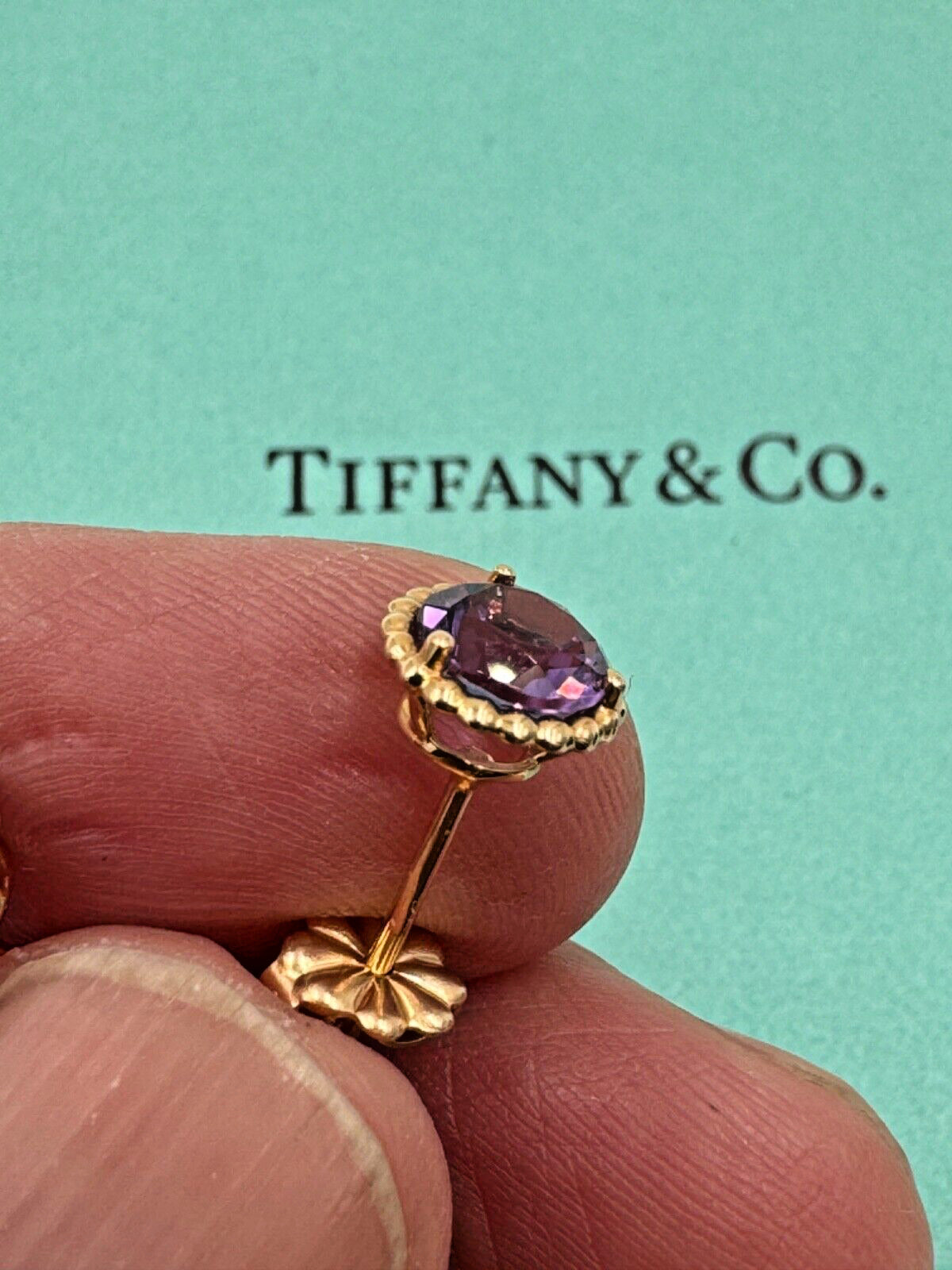 TIFFANY & Co. - 18K YELLOW GOLD AMETHYST SPARKLER STUD EARRINGS RARE PIECE!