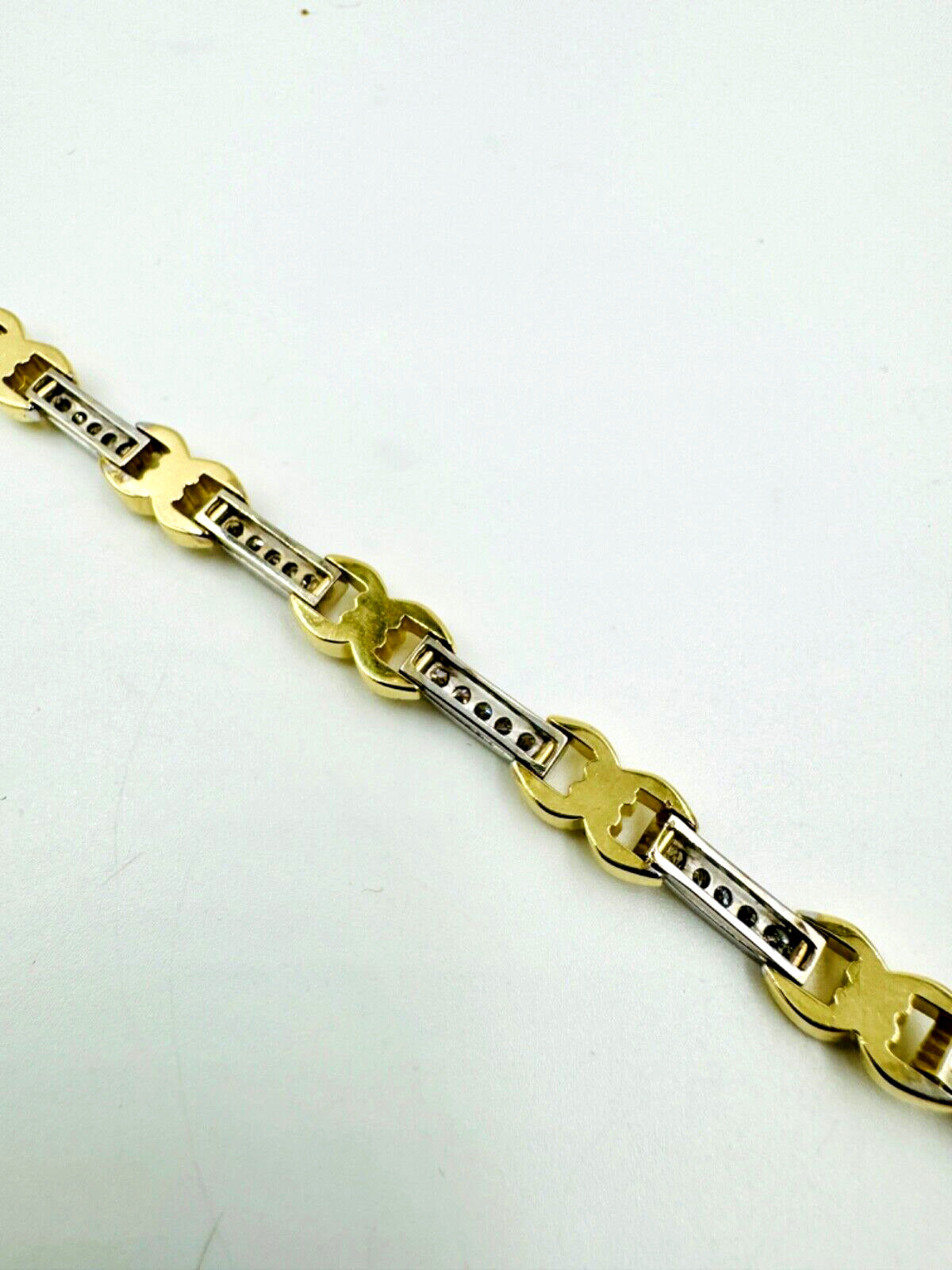 Estate 14k white and yellow Gold Diamond Link Bracelet