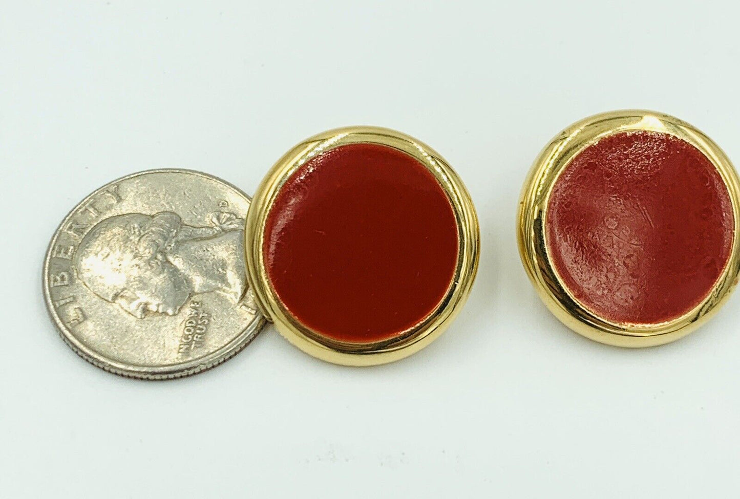 Signed Ginnie Johanson Red Poured Enamel pierced Earrings Vintage