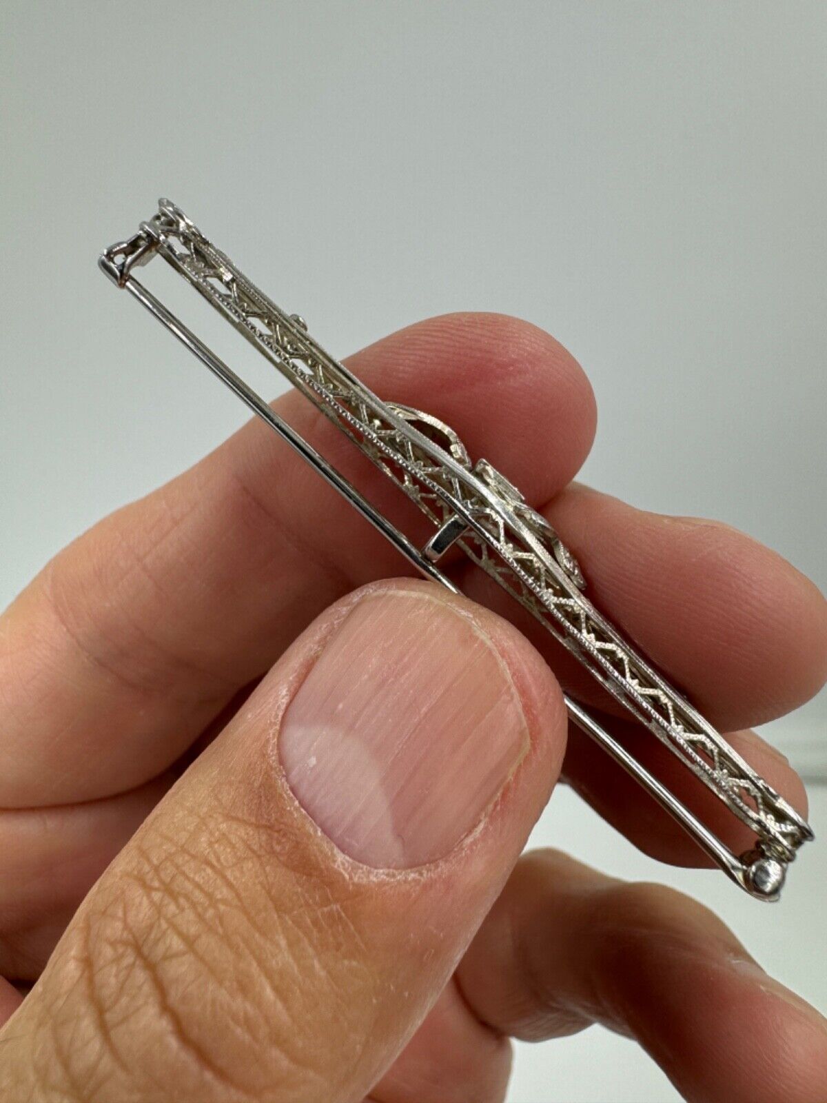 14k white gold Old European Diamond Brooch Pin