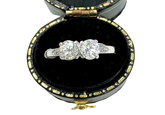 Art Deco Toi et Moi  Platinum Old European Diamond Ring wedding engagement