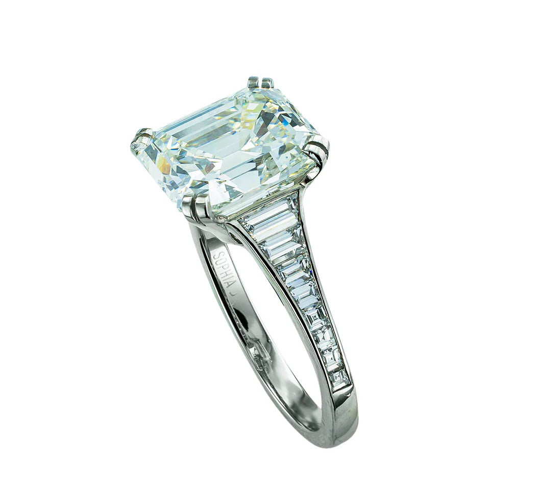 GIA Report Certified 4.09 Emerald Cut Diamond Platinum Engagement Ring