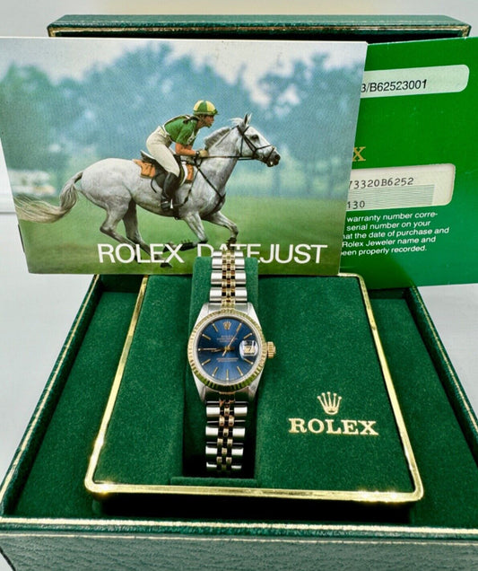 1987 Rolex DATEJUST Blue Dial Two Tone Jubilee Lady Watch 69173 w/Box Papers