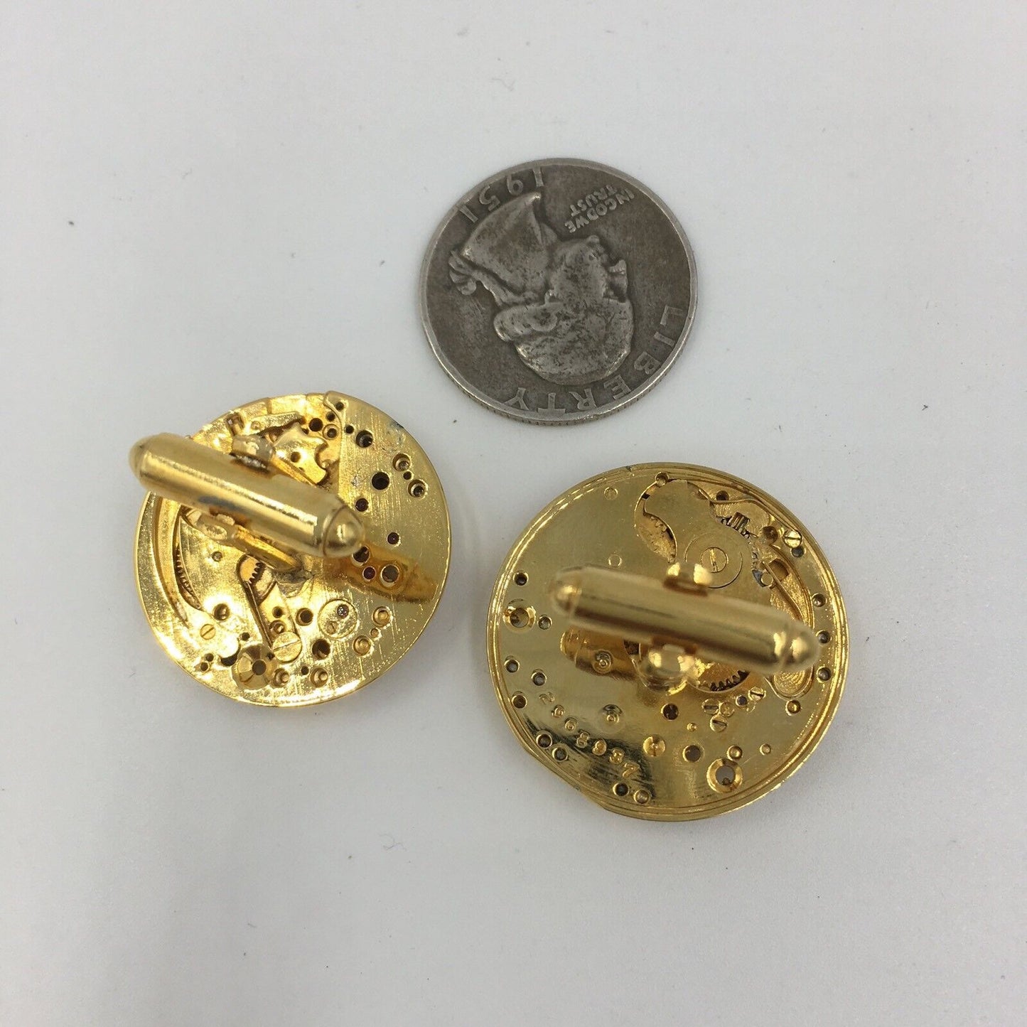 Rare Vintage Dante Watch Movement Gold Tone Cufflinks