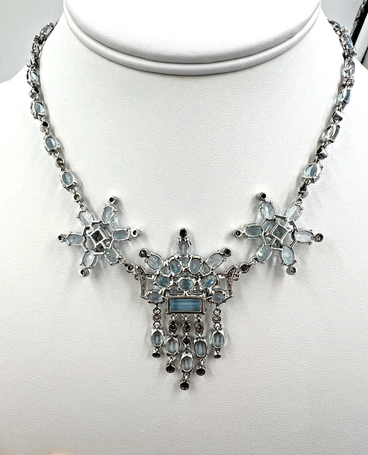 Aquamarine Diamond Platinum Fringe Necklace Circa 1950s