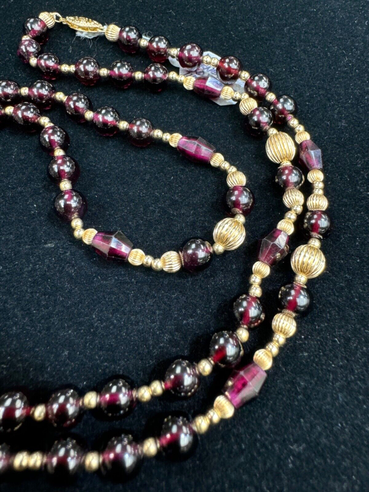 Vintage 14k Bead Spacers and Garnet Bead Necklace 26”