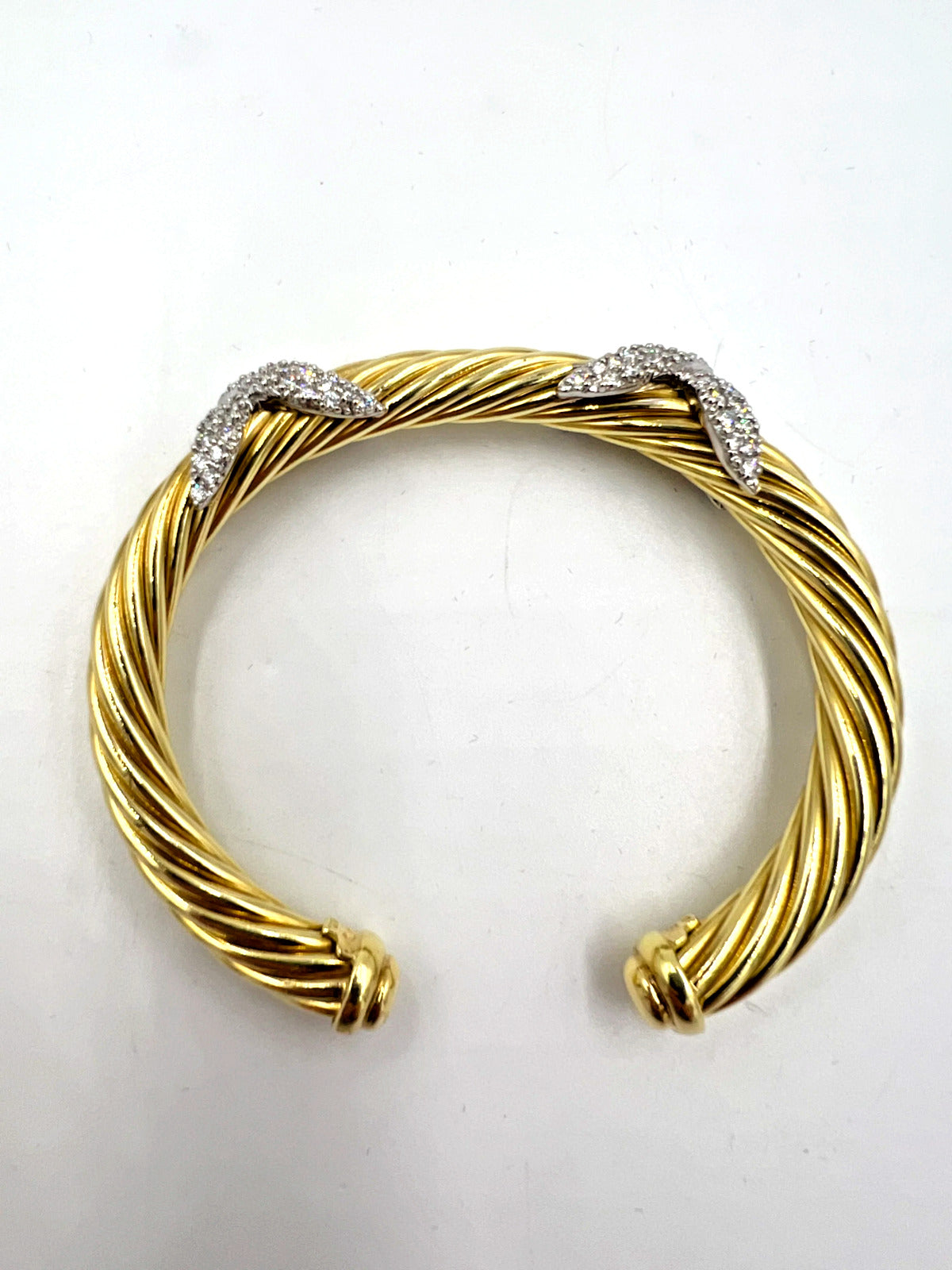 David Yurman Double Diamond X 18k Yellow Gold Cuff Bracelet