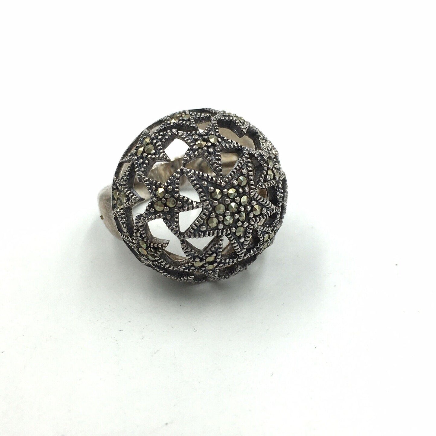 Marcasite Star Dome Sterling Cocktail Ring Size 6.75