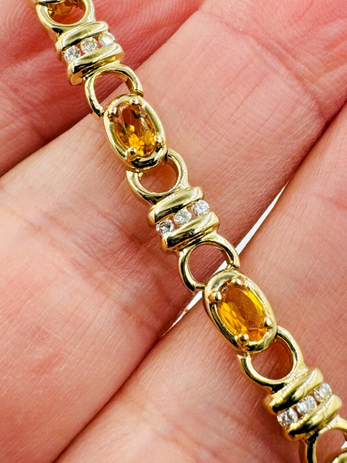 Citrine and Diamond 14k Yellow Gold Link Bracelet