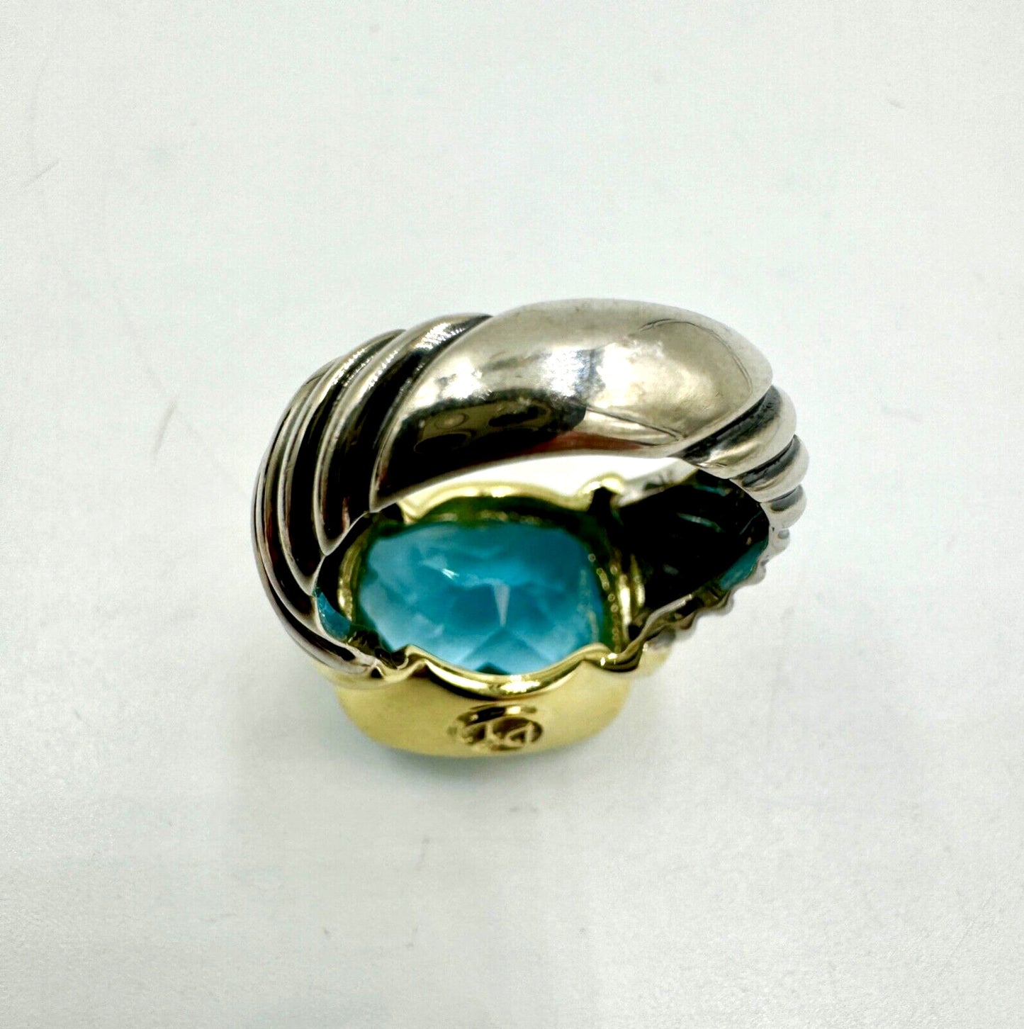 DAVID YURMAN 14K Gold and Sterling Silver Blue Topaz Large Noblesse Ring