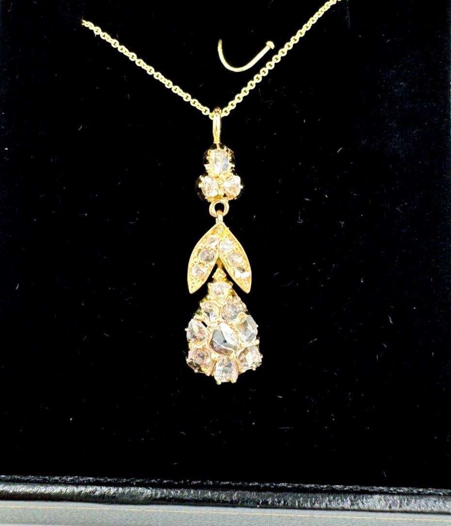 Victorian 14k yellow Gold Rose Cut diamond Pendant Necklace