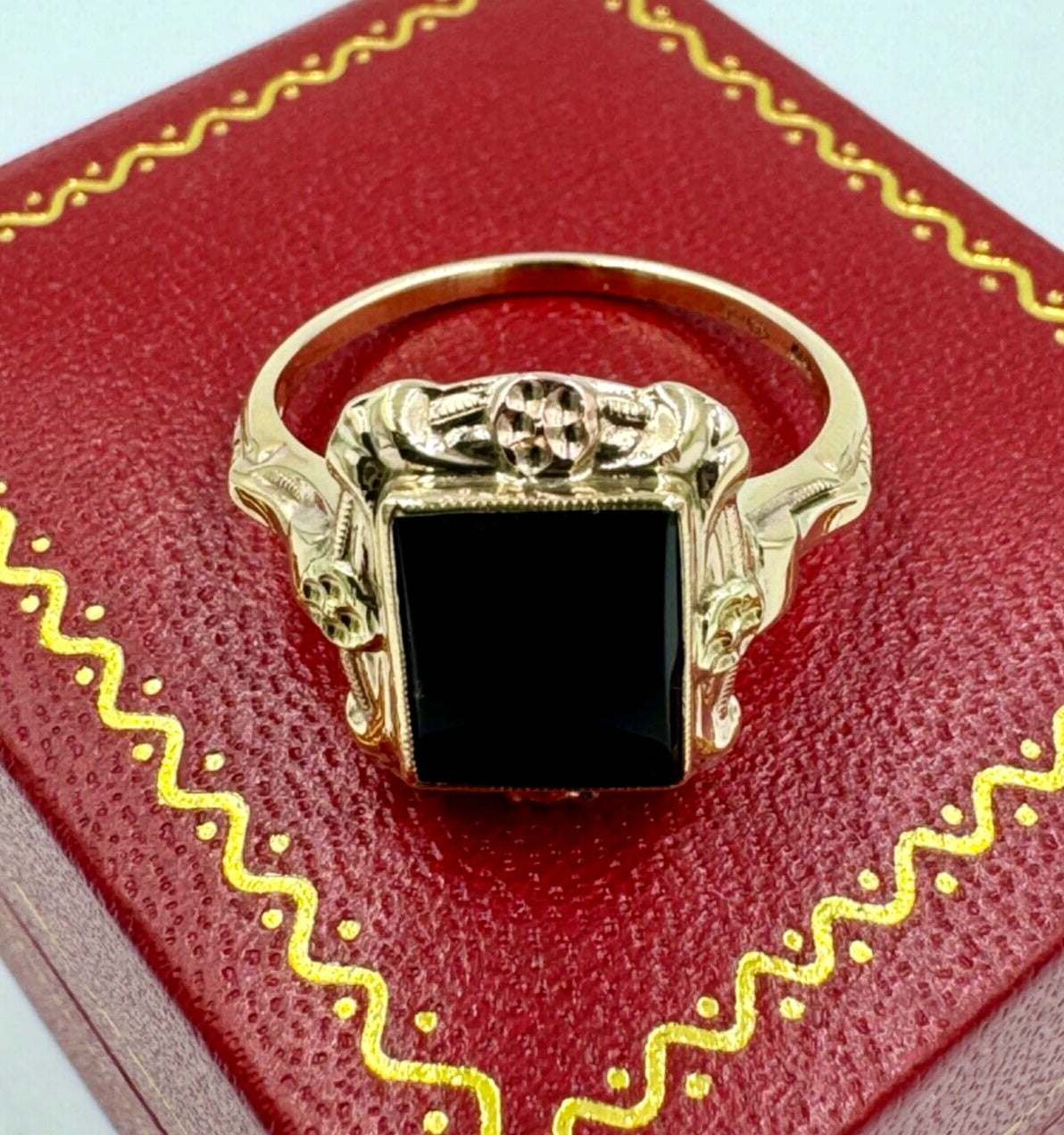 Art Deco 10K Tri Color Gold Onyx Ring