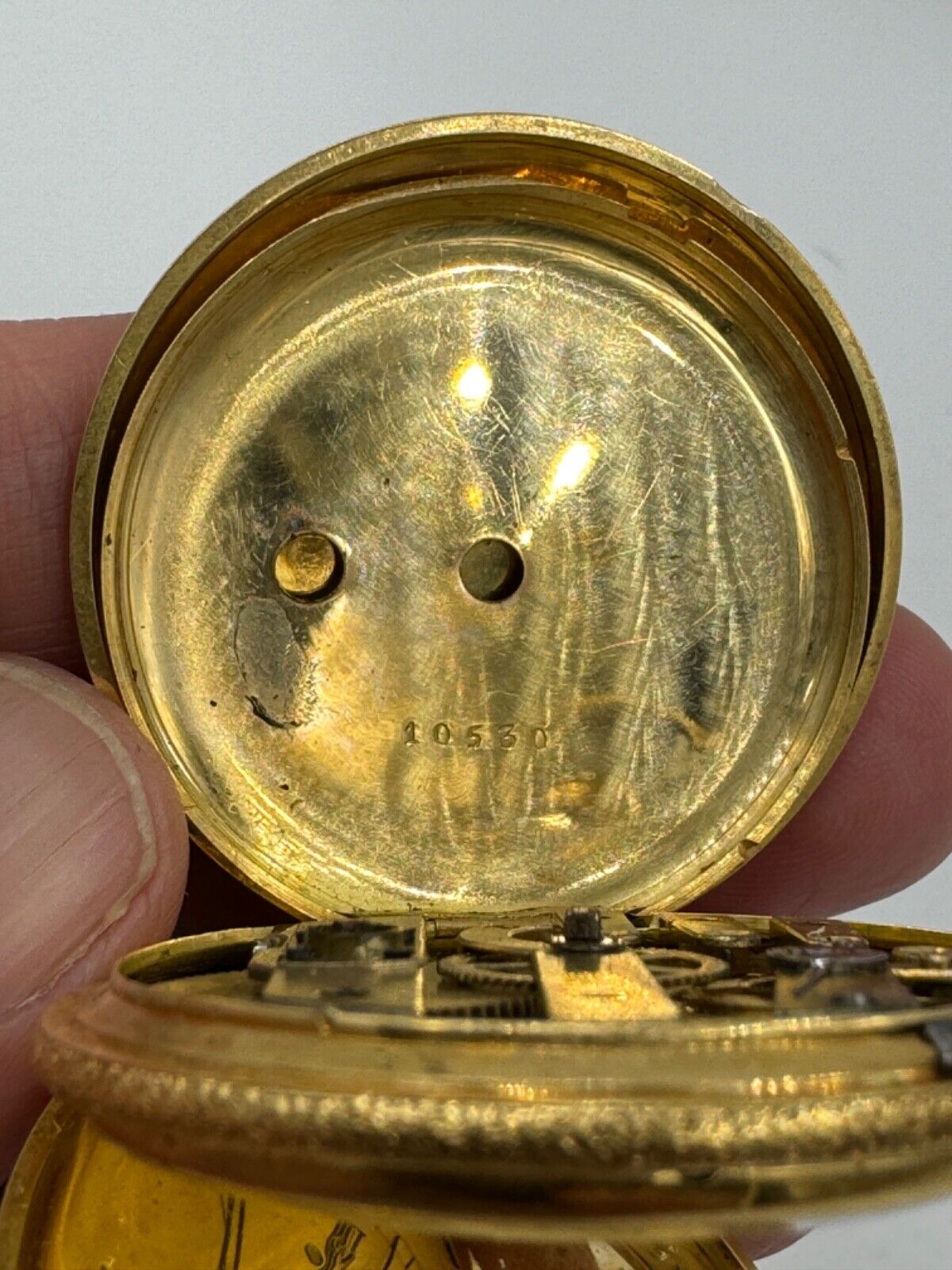 Antique 18k Gold Enamel Full Hunter Pocket Watch by Jules Delay with Key