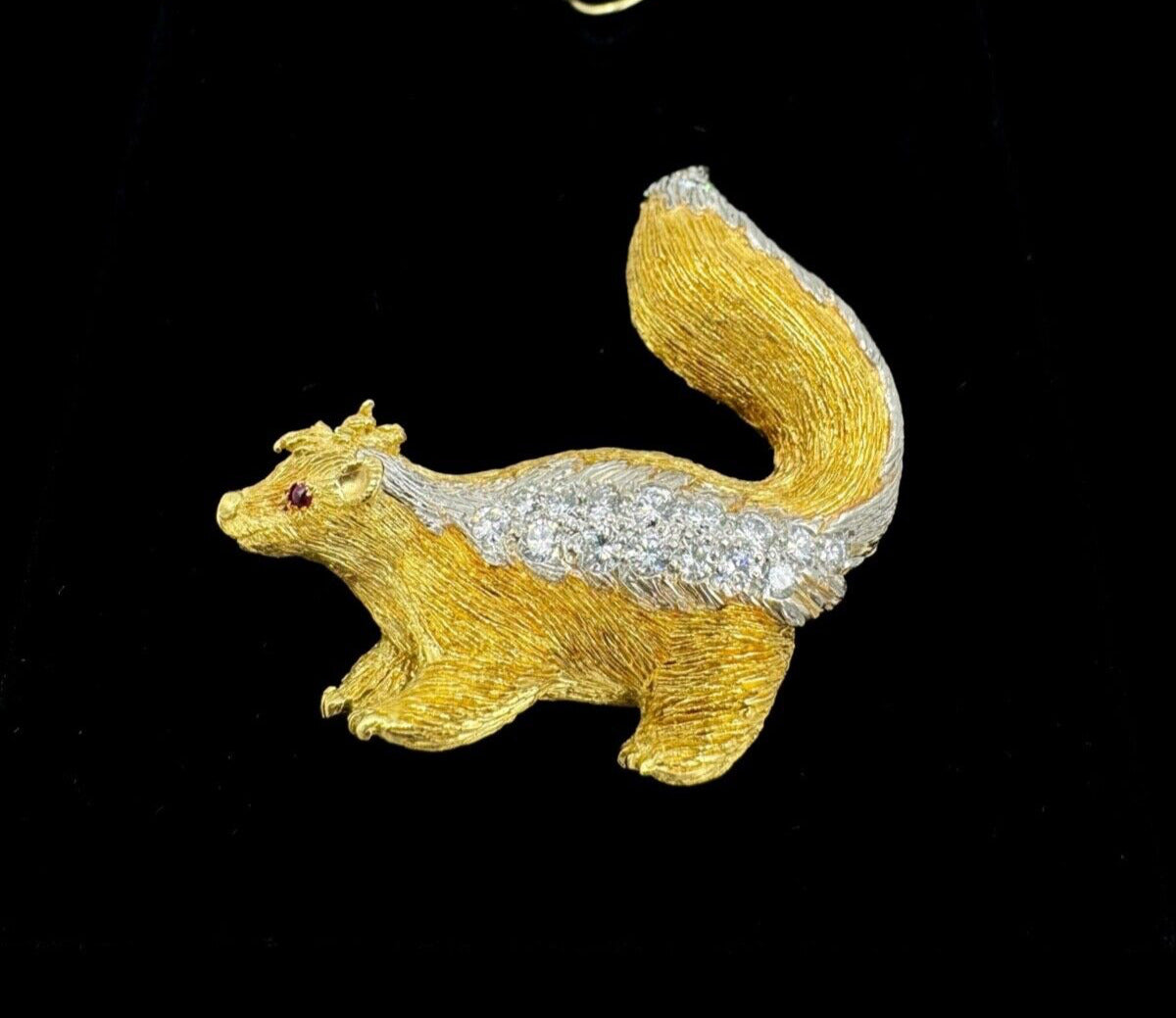 Estate Skunk Diamond 18k Yellow Gold Brooch Circa 1970s