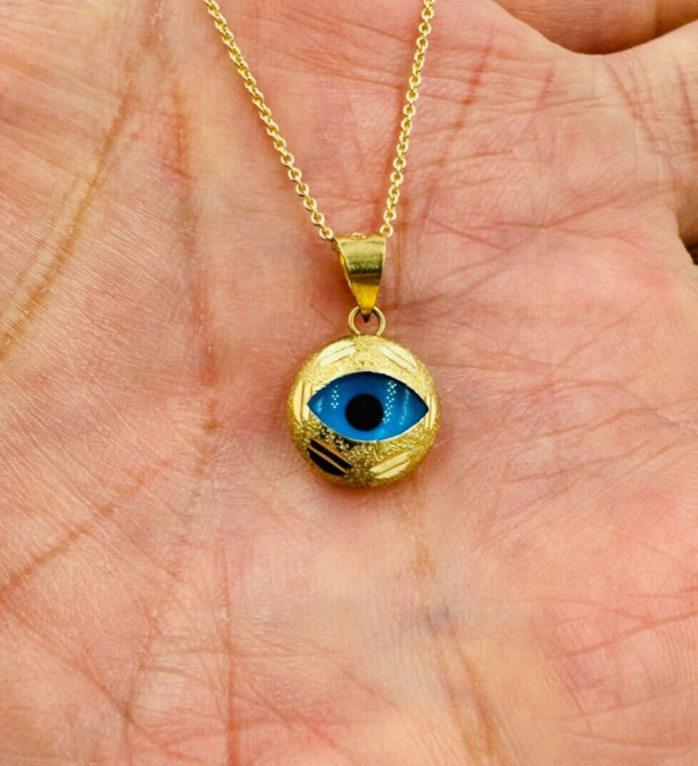 14k yellow Gold Evil Eye Pendant Necklace