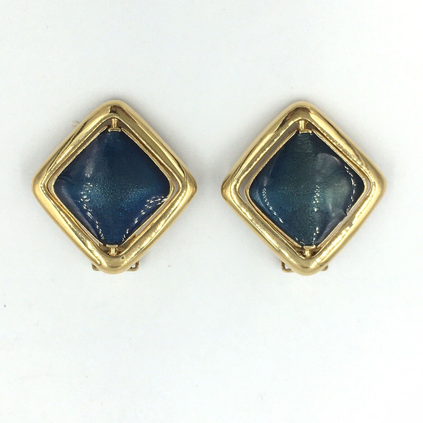 Vintage KJL Kenneth Jay Lane Reversible Black Blue Gold Tone Clip On Earrings