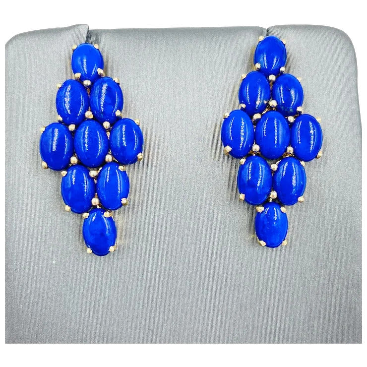 Vintage Hand Made 14k Gold Lapis Lazuli dangle earrings Mid-Century