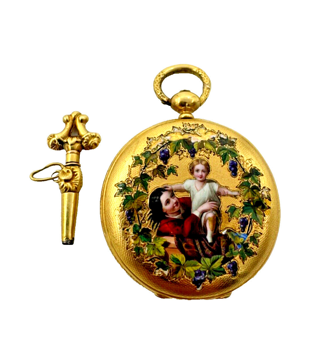 Antique 18k Gold Enamel Full Hunter Pocket Watch by Jules Delay with Key