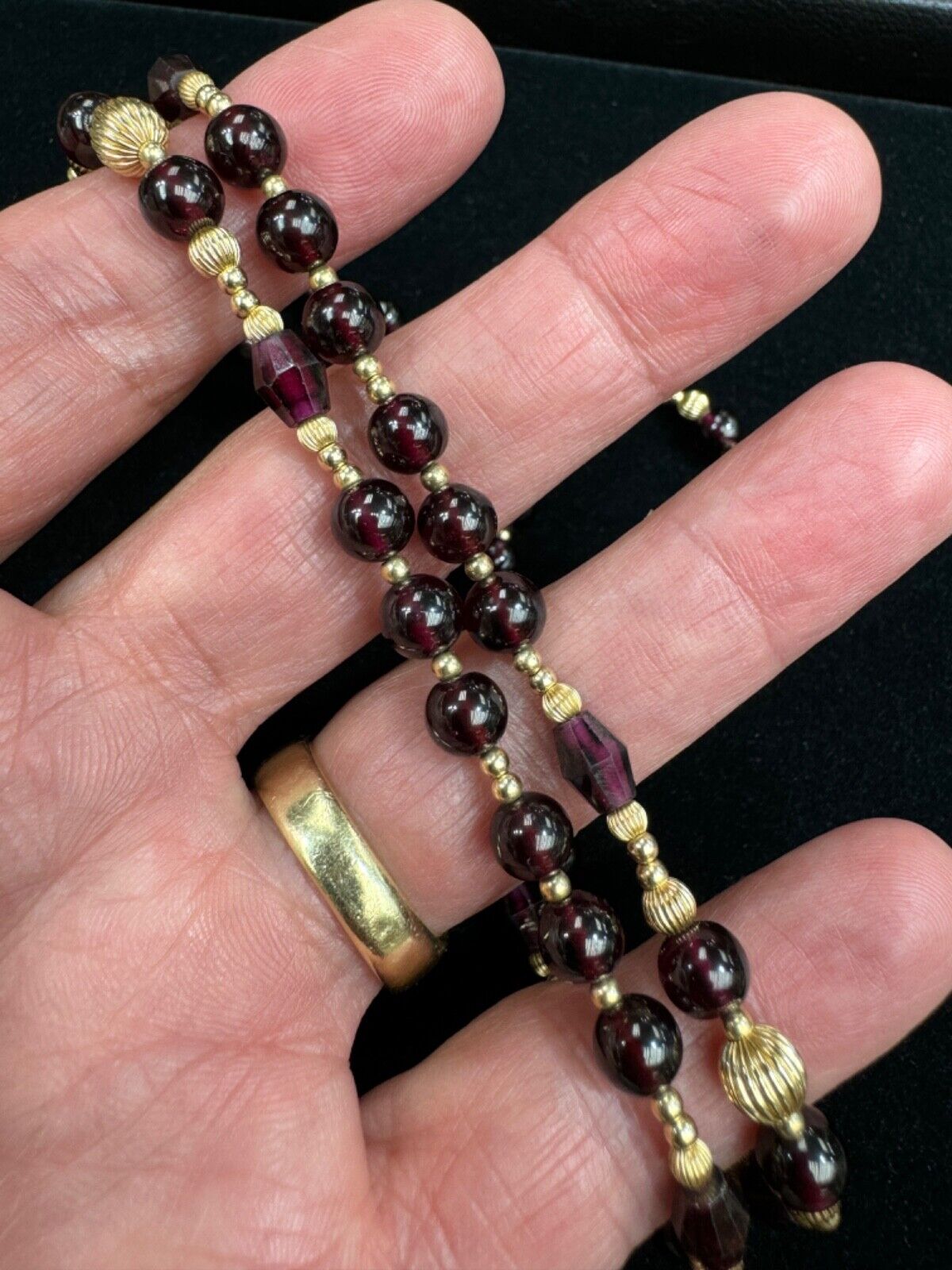 Vintage 14k Bead Spacers and Garnet Bead Necklace 26”