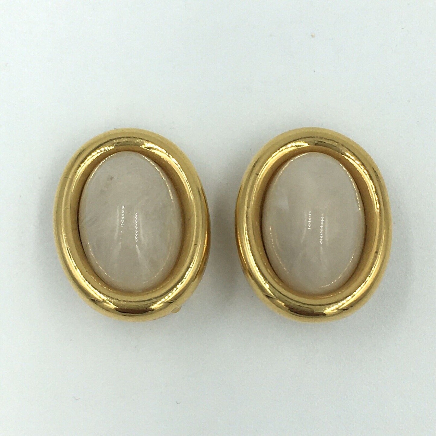 Vintage KJL Kenneth Jay Lane Beige Oval Gold Tone Clip On Earrings