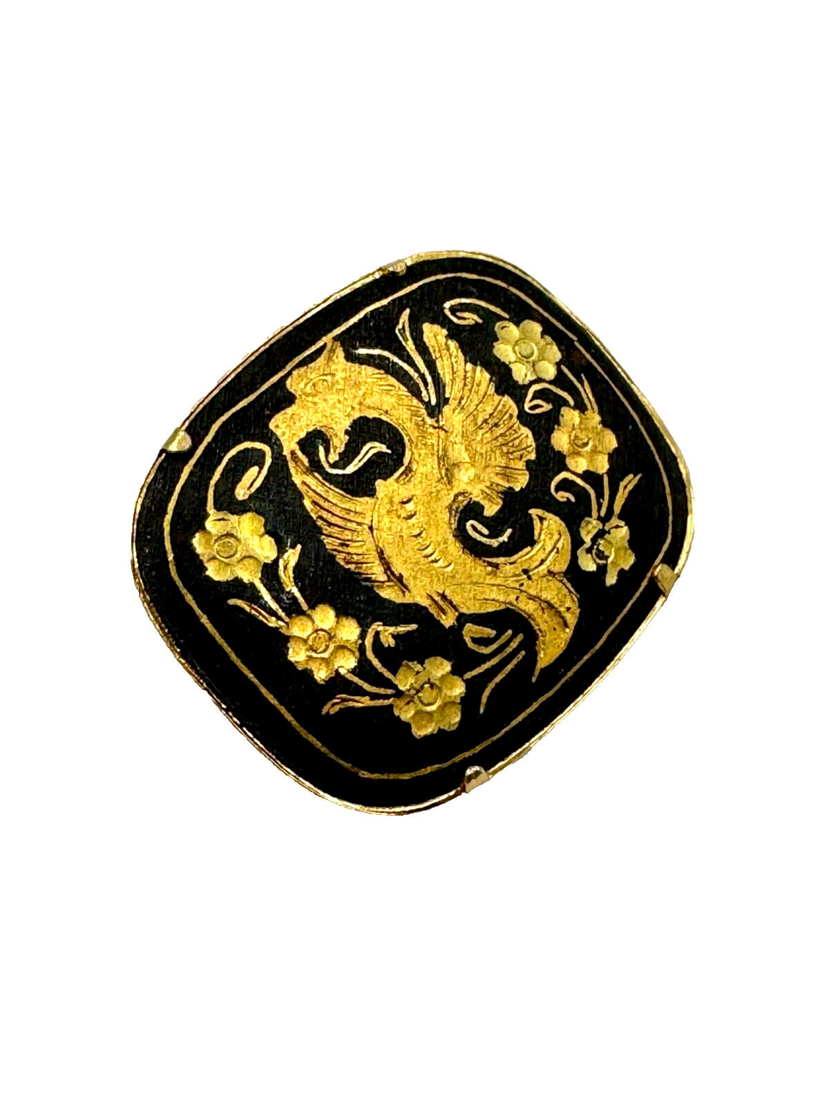 Spanish Toledo Ware Damascene Brooch Pin 24K Carat Gold Embedded Dragon Griffin