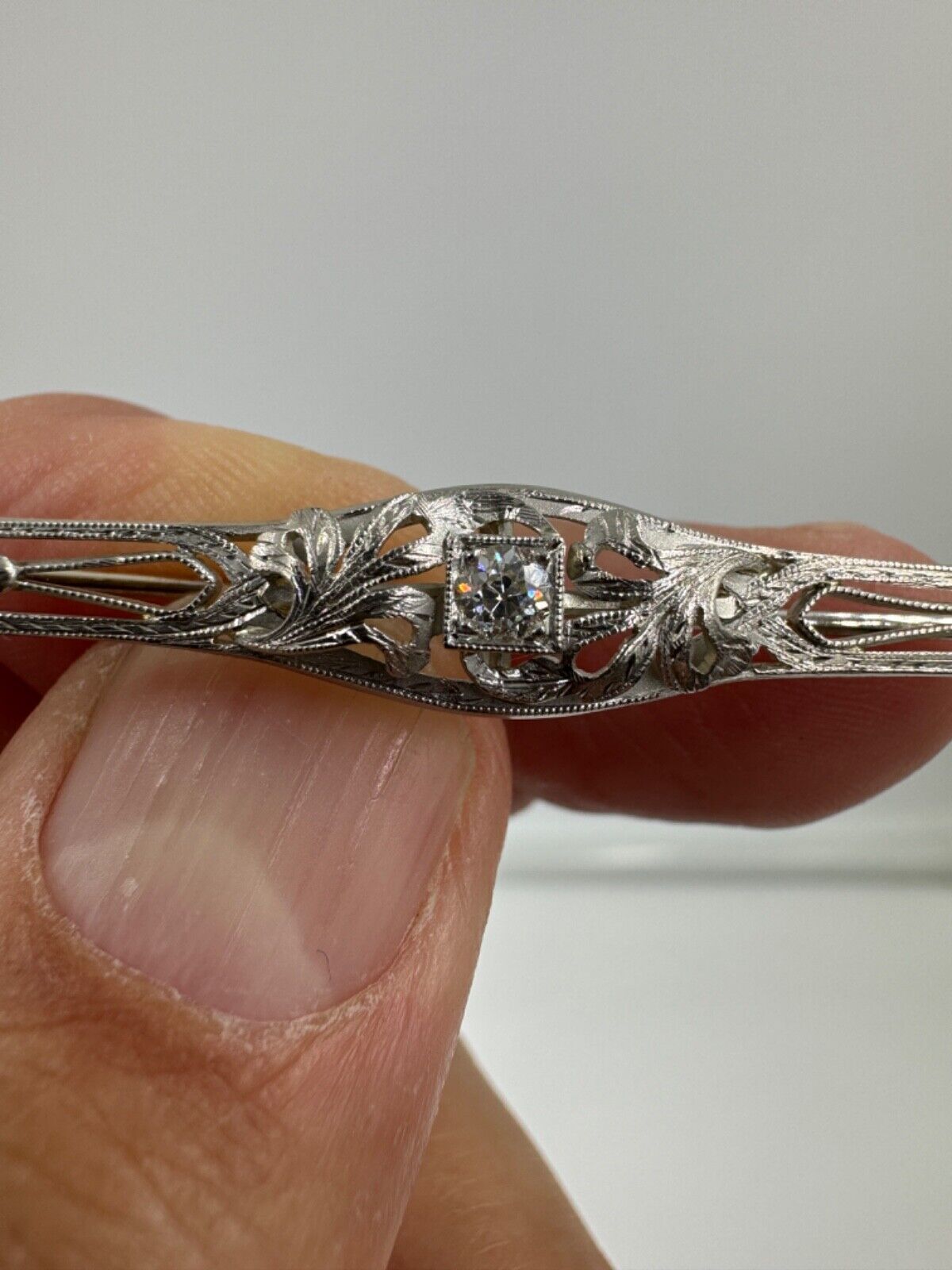 14k white gold Old European Diamond Brooch Pin