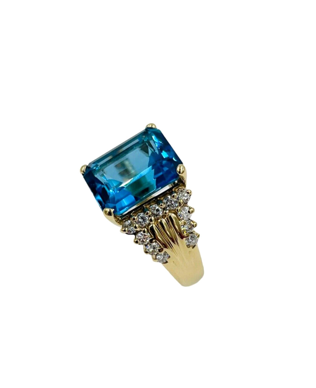 14K Yellow Gold London Blue Topaz Diamond Cocktail Ring Size 6