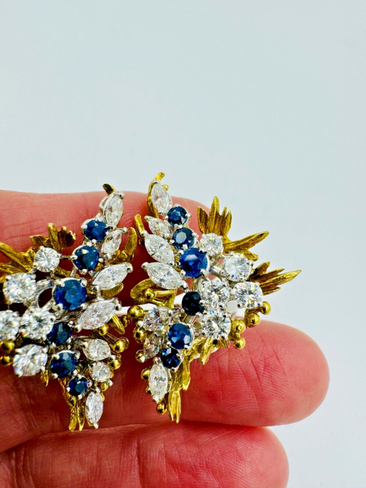 Estate 18k / Platinum Diamond Sapphire Earrings Circa 1970's