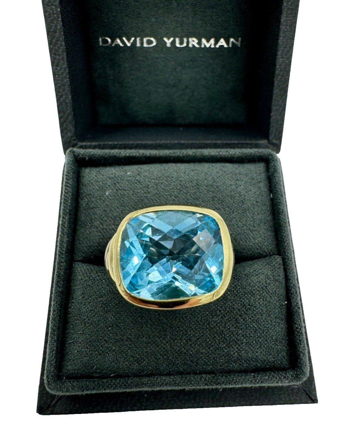 DAVID YURMAN 14K Gold and Sterling Silver Blue Topaz Large Noblesse Ring