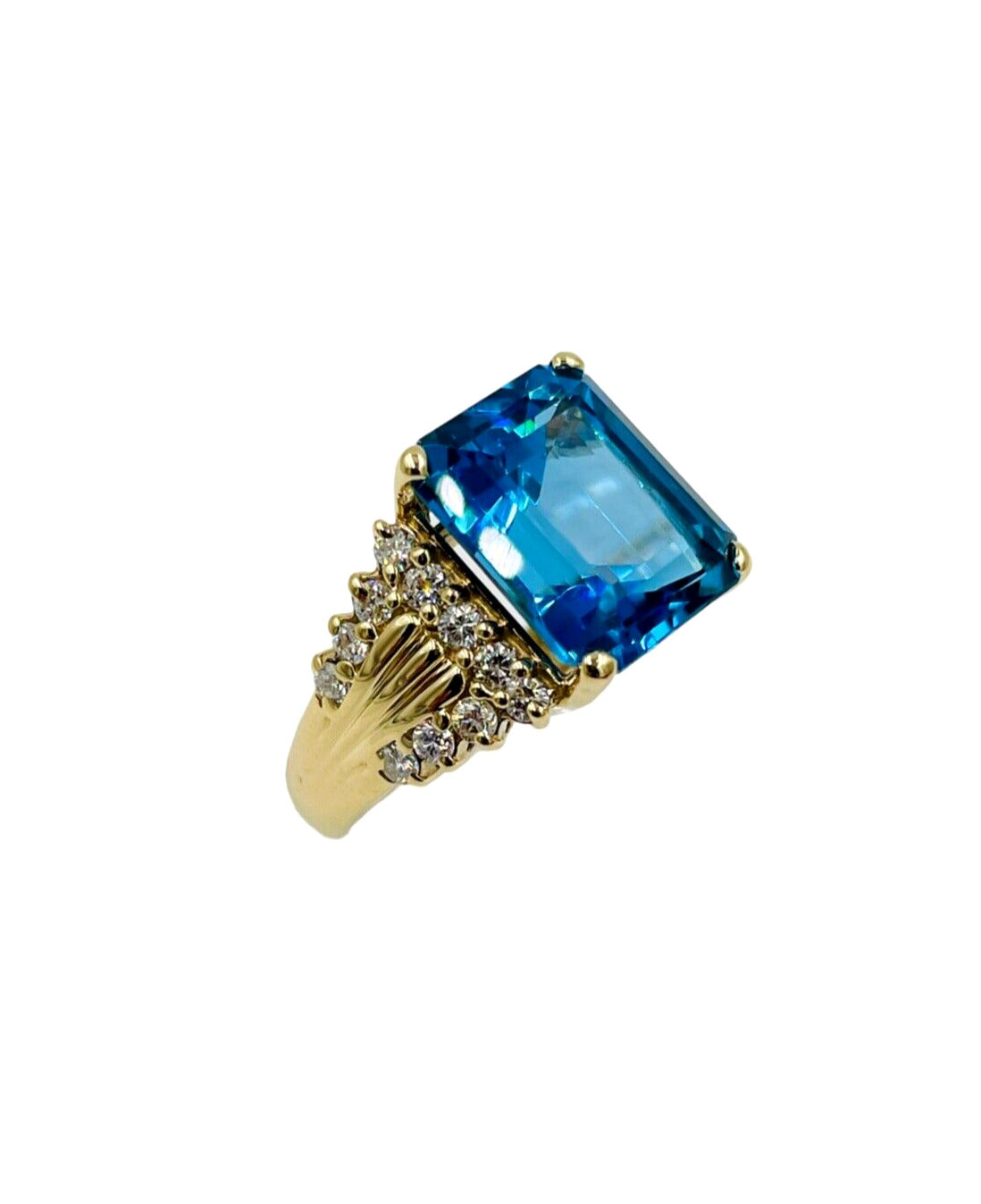 14K Yellow Gold London Blue Topaz Diamond Cocktail Ring Size 6