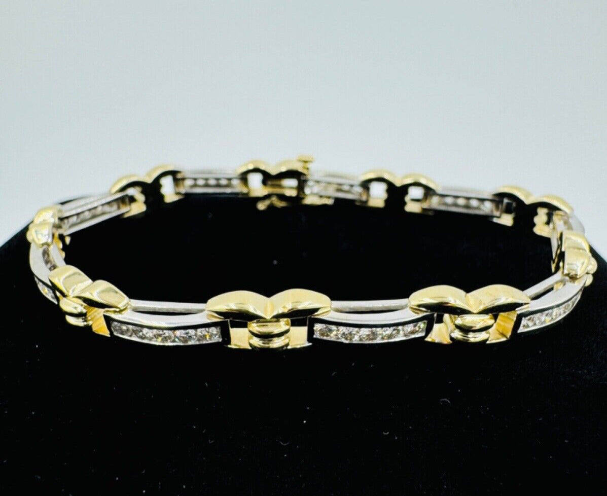 Estate 14k white and yellow Gold Diamond Link Bracelet