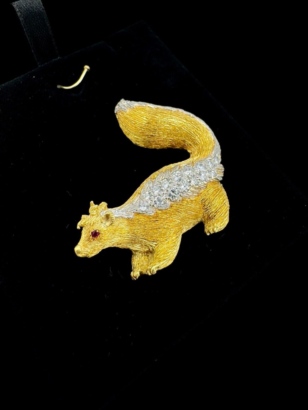 Estate Skunk Diamond 18k Yellow Gold Brooch Circa 1970s