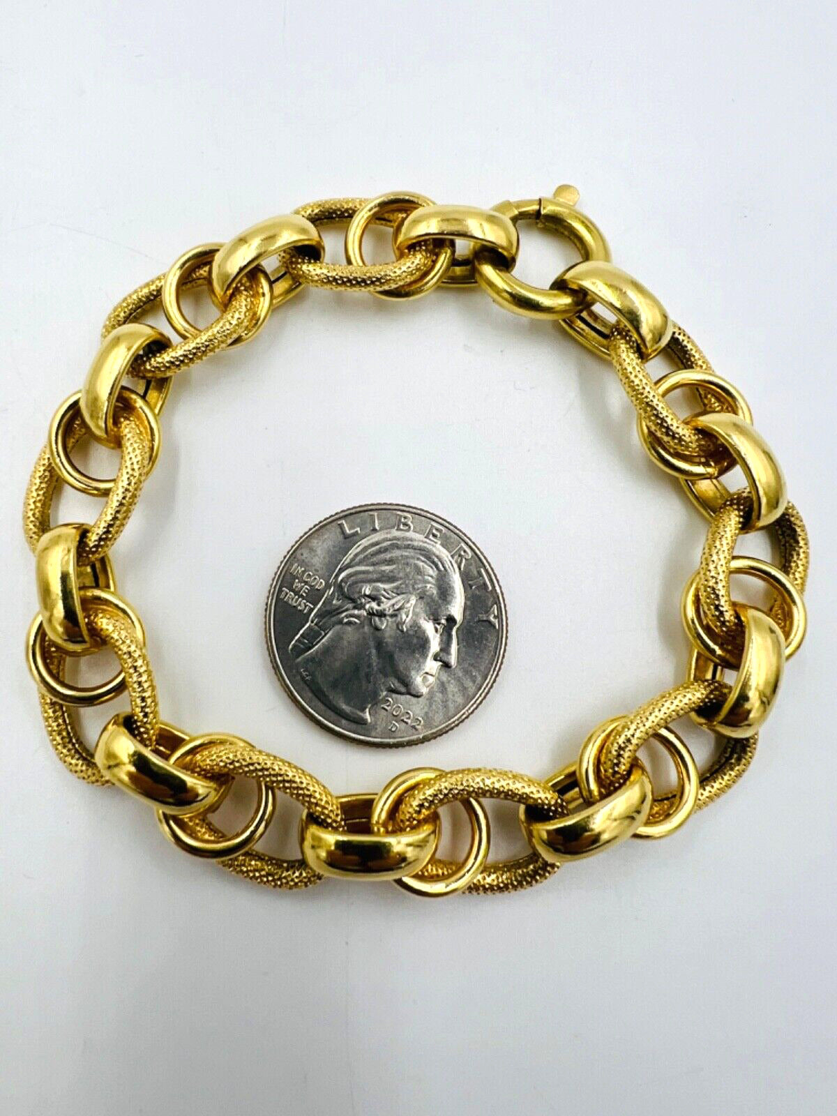 Italian Large Textured 18k Yellow Gold Link Bracelet 1980s