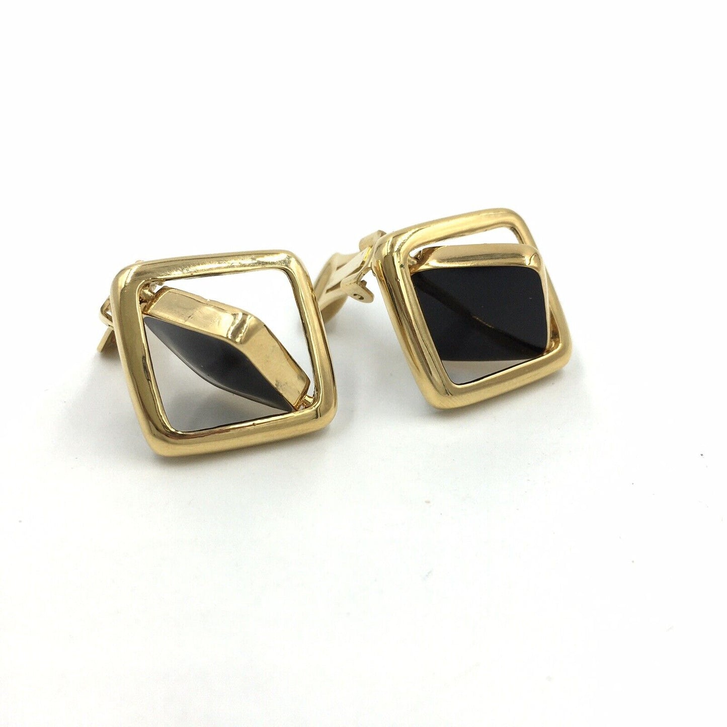 Vintage KJL Kenneth Jay Lane Reversible Black Blue Gold Tone Clip On Earrings