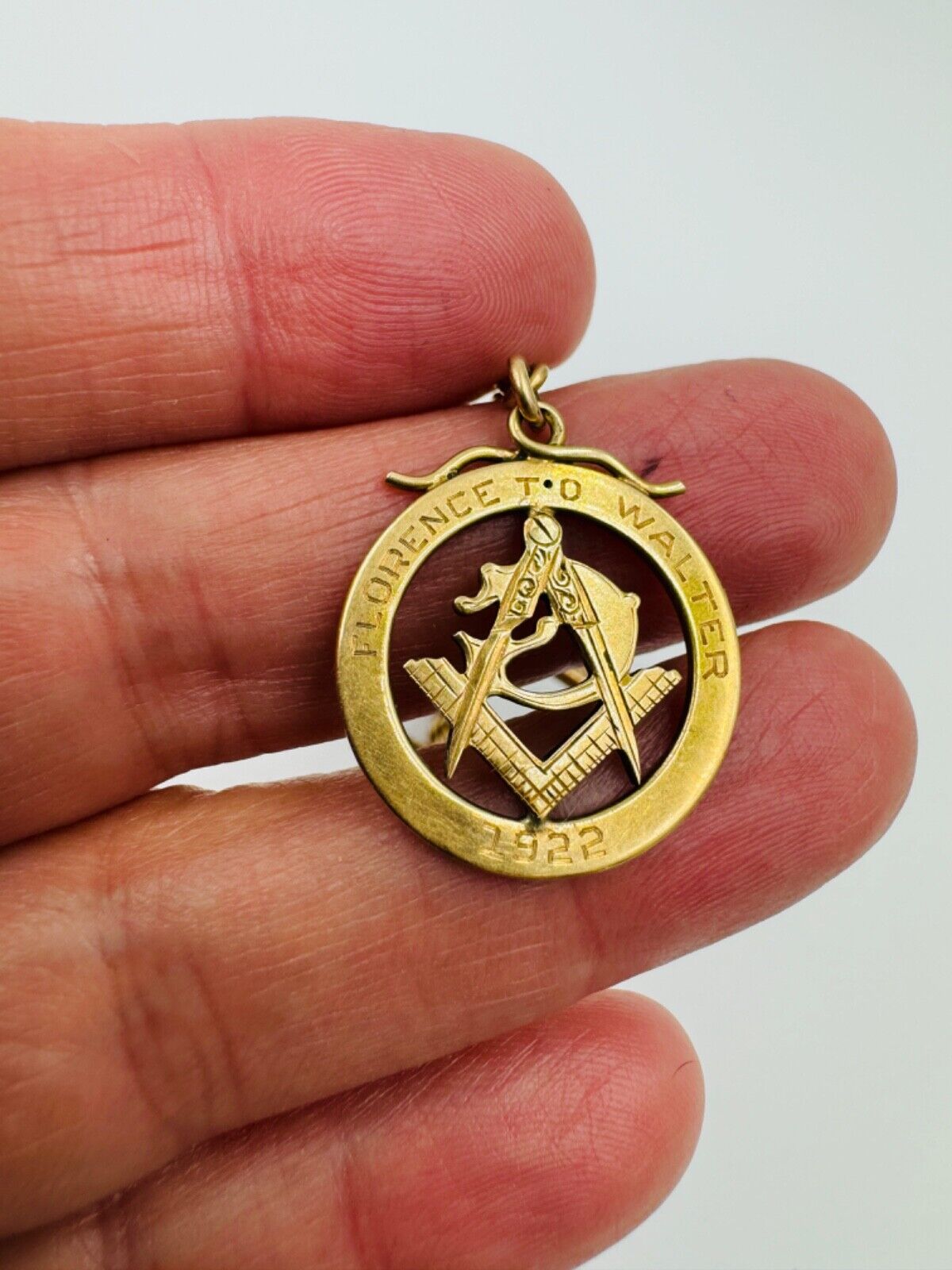 Antique Pocket Watch Chain Necklace 10K Yellow Gold  Masonic Fob