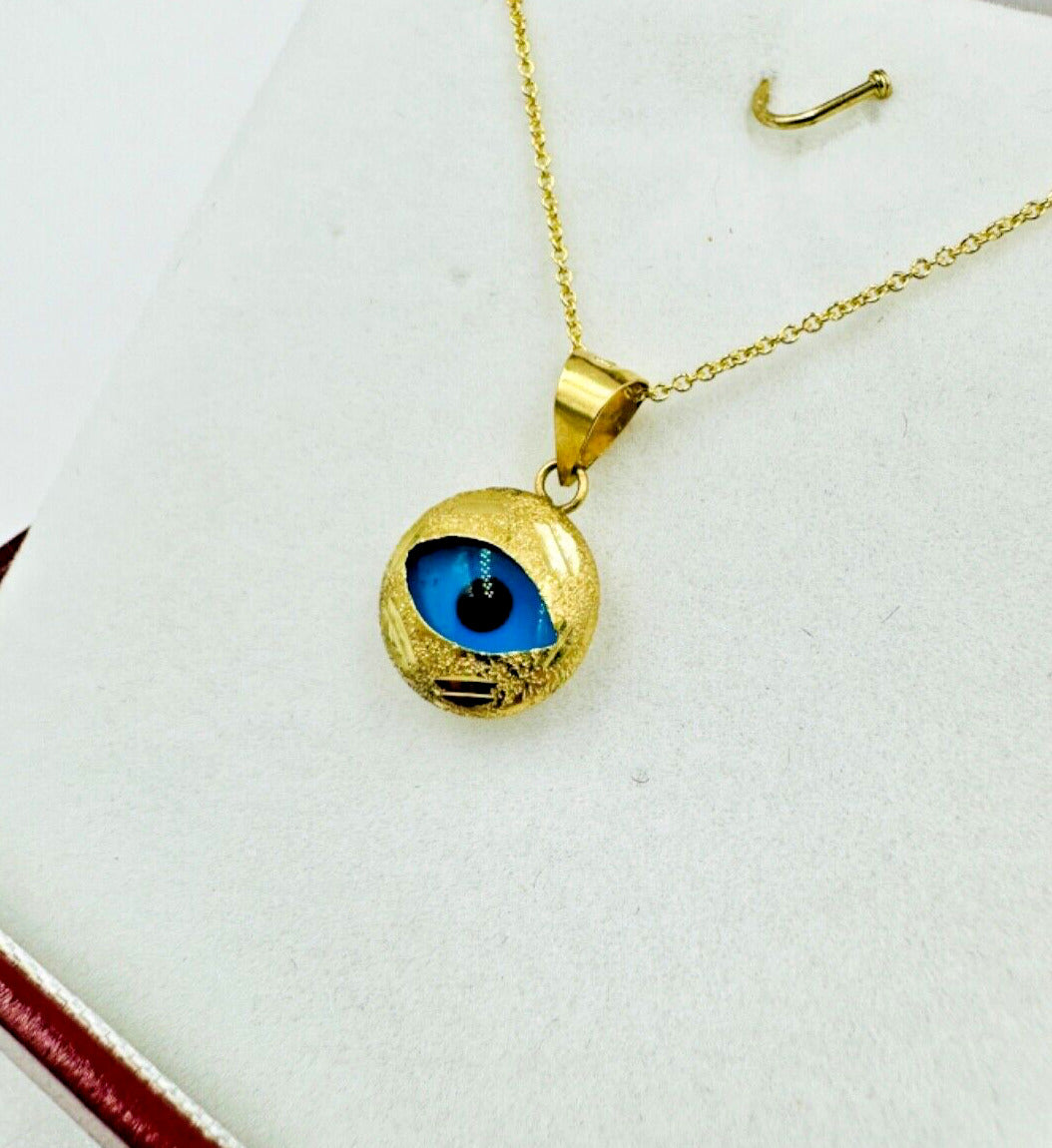 14k yellow Gold Evil Eye Pendant Necklace