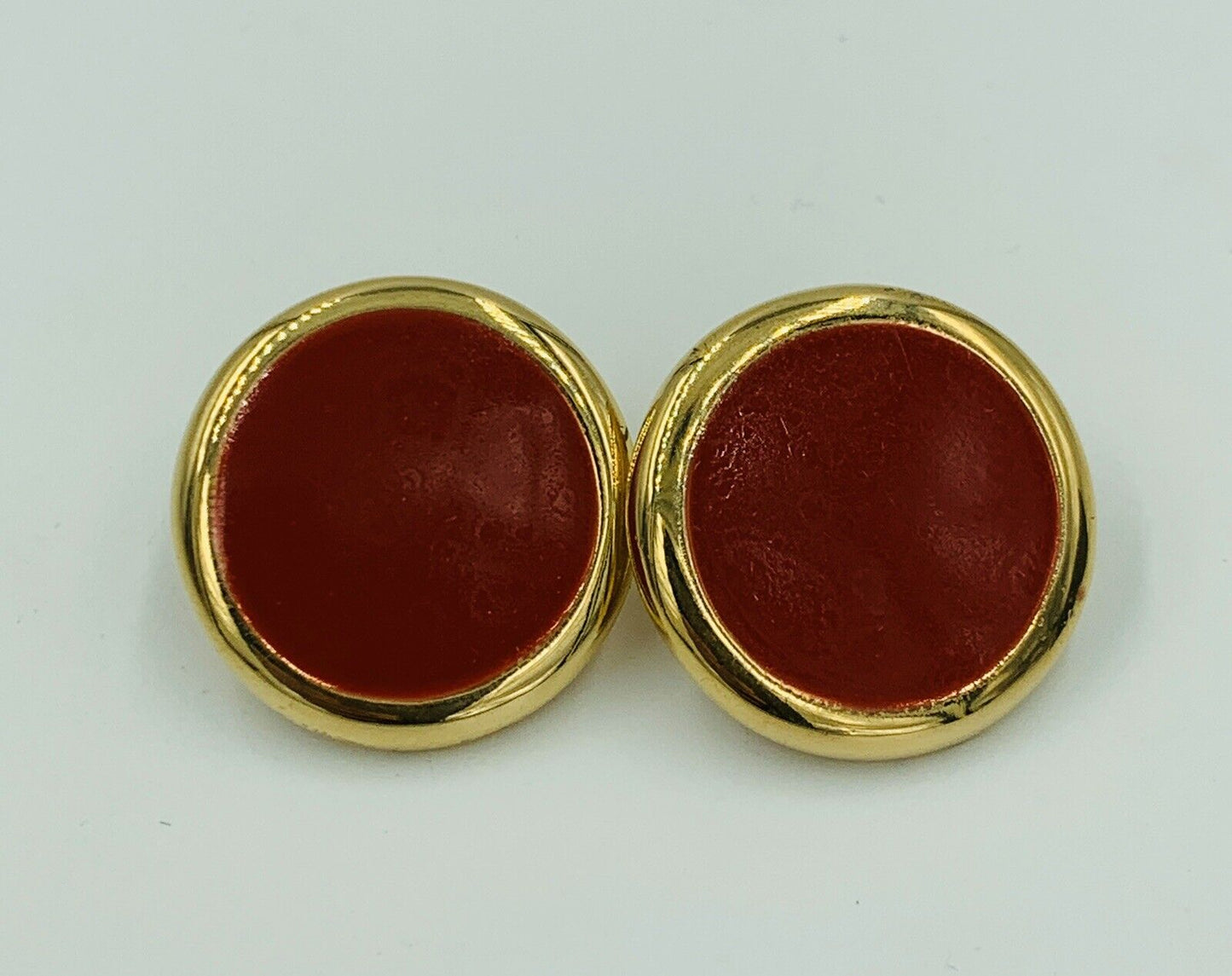 Signed Ginnie Johanson Red Poured Enamel pierced Earrings Vintage