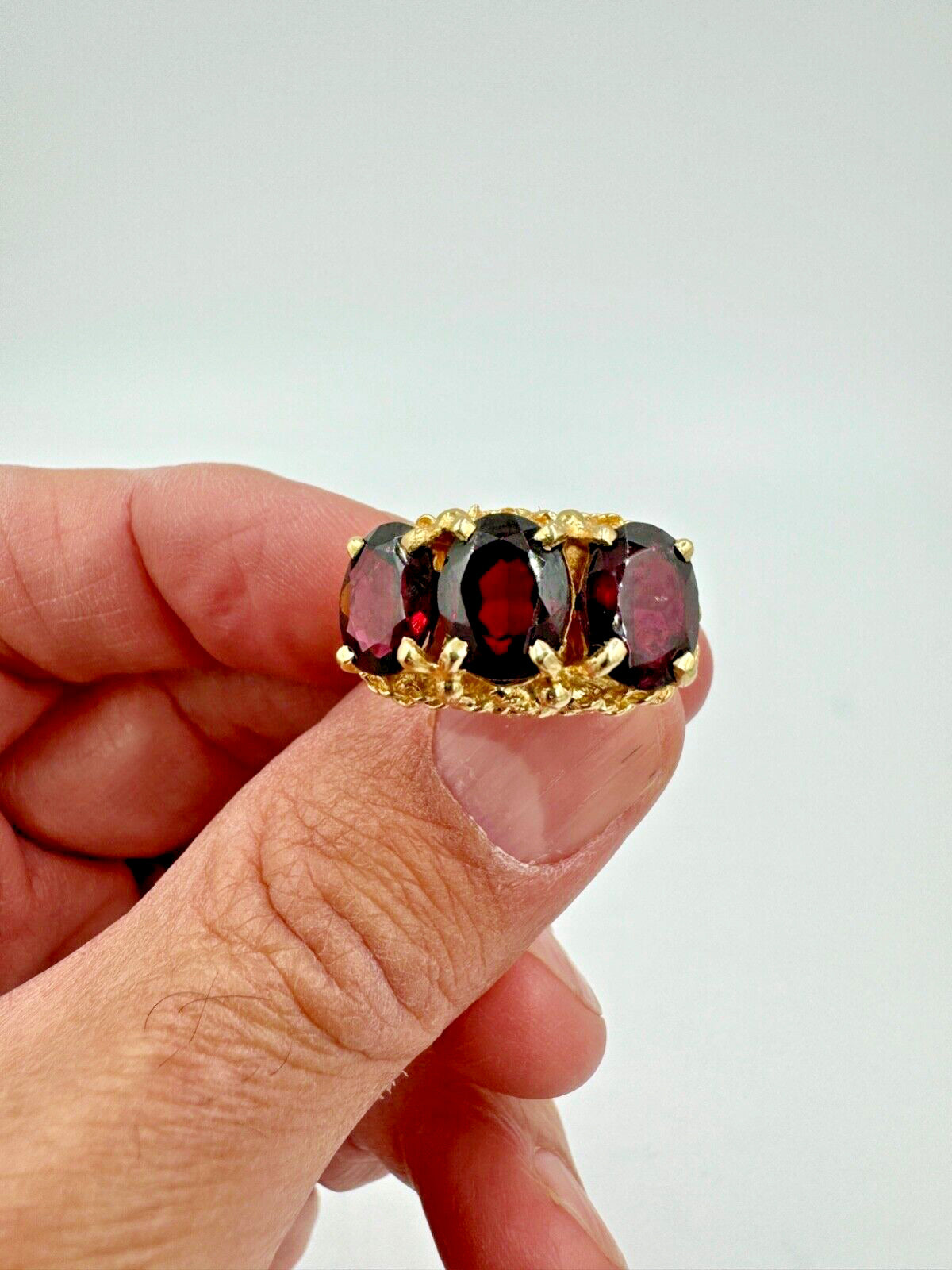 Estate Garnet 14k Yellow Gold Rope Design Ring